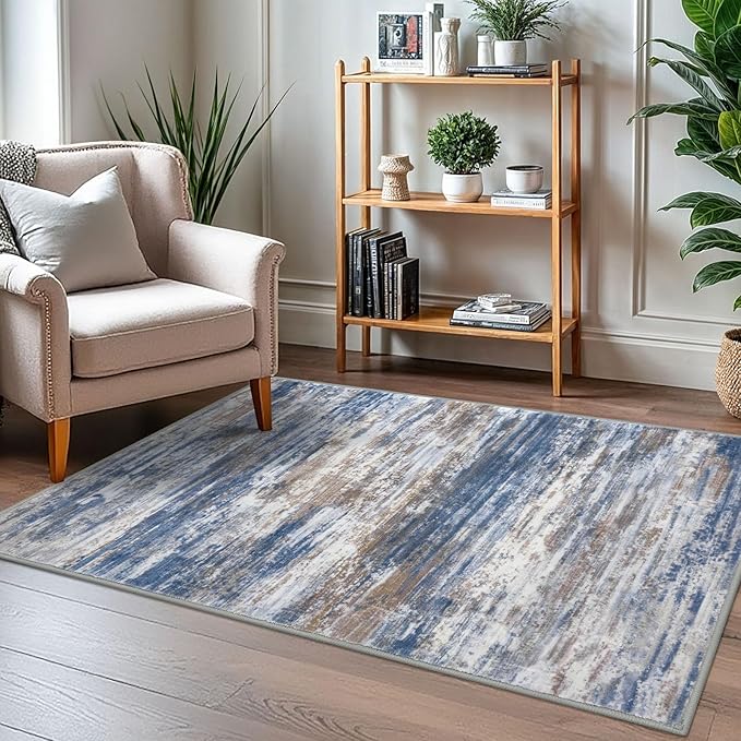 KOZYFLY Modern Abstract 3x5 Large Entryway Rug Non-Slip Washable Area Rug, Blue Rust Throw Rugs Indoor Mat for High-Traffic Door Entrance, Kitchen, Laundry, Nursery, Soft Bedroom Living Room Accent