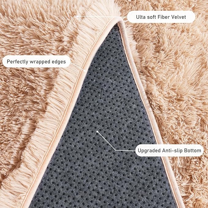 Rugs for Living Room 6x9, Soft Shaggy Modern Shag Area Rug for Bedroom, Upgrade Non-Slip Plush Fluffy Carpet for Kids Boys Girls Room Home Decor Aesthetic, Camel