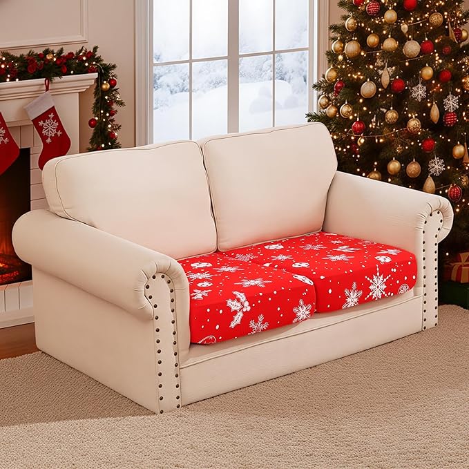 Smiry Printed Couch Cushion Covers, Stretch Soft Couch Covers for Sofa, Washable Non-Slip Sofa Slipcover Furniture Protector for Indoor and Outdoor (2 Pack, Red)