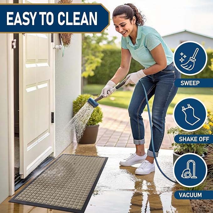 Smiry Front Door Mat Outside Entrance, Heavy Duty Natural Rubber Doormat, Non Slip, Trap Dirt and Moisture, Easy Clean, Low Profile Welcome Floor Mats for Indoor Outdoor Entry, 71x23 Inch, Beige