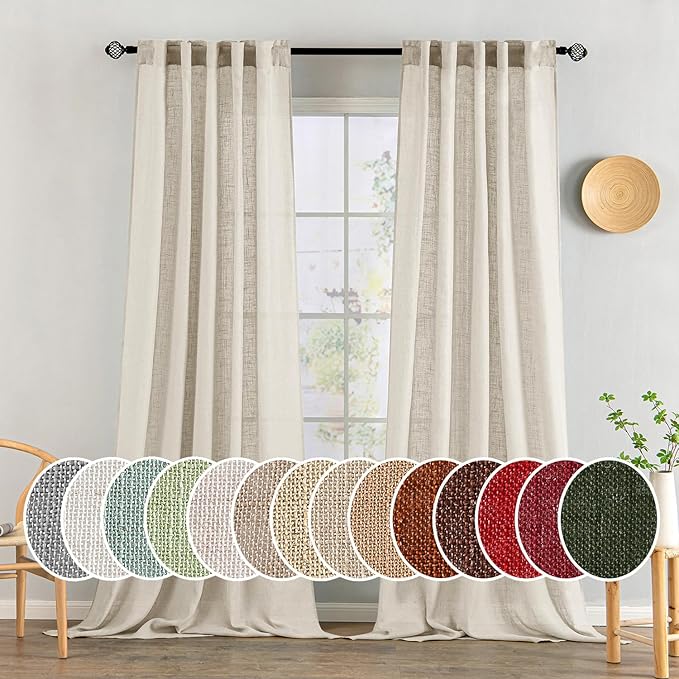 MIULEE Cream Linen Curtains 108 Inches Long 2 Panels for Bedroom Living Room, Soft Linen Textured Window Drapes Semi Sheer Light Filtering Back Tab Rod Pocket Farmhouse Modern Burlap Look Decor