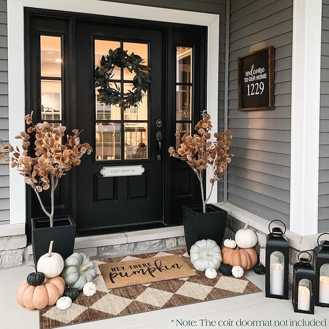 Front Door Mat Indoor Entrance - 2x4.3 Ft Brown Beige Non-Slip Washable Outdoor Porch Rug Doormats Geometric Checkered Diamond Runner Rug for Front Door Kitchen Hallway Bedroom Laundry Room