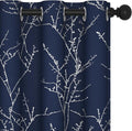 Deconovo Blackout Curtains, Navy Blue Curtain, Thermal Insulated Soundproof Drapes, Branch Silver Print, 42 x 63 Inch Long, Machine Washable Grommet Panels for Bedroom Living Room Office, Set of 2
