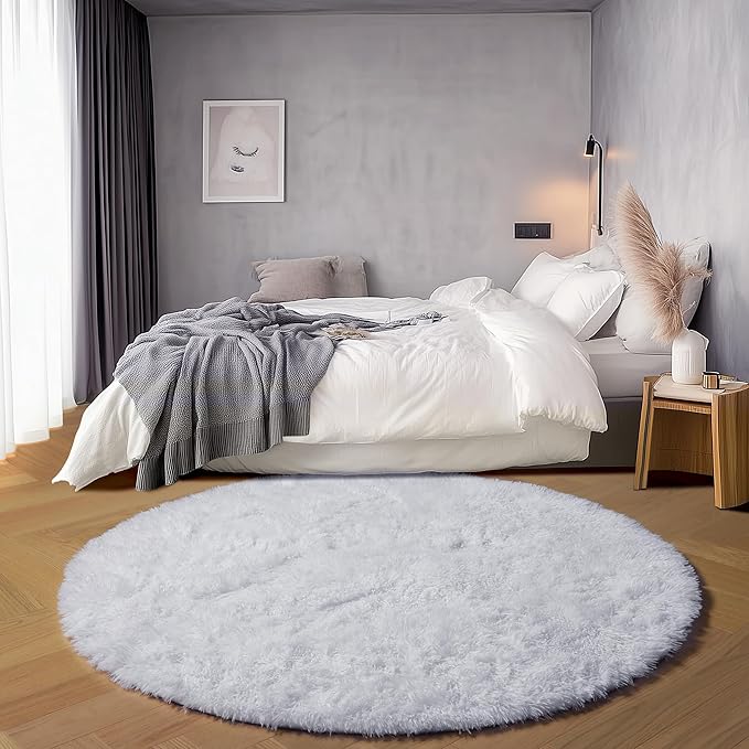 ONASAR White Round Rugs 6ft for Living Room Bedroom, Fluffy Circle Area Rug for Kids Girls Boys Teen, Soft Plush Shaggy Carpet for Nursery Dorm Classroom Playroom Home Decor Aesthetic