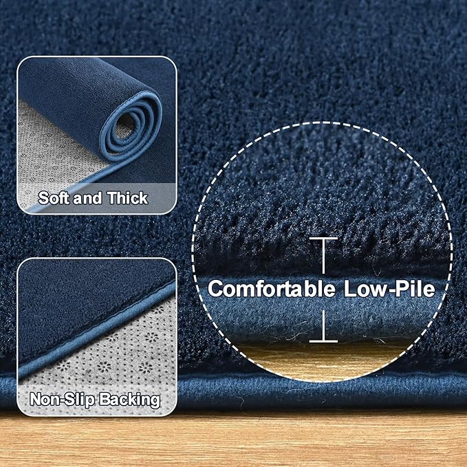 Amearea Modern Area Rugs for Bedroom Living Room, 4x6 Feet Navy Blue Thickened Memory Foam Rug, Fluffy Indoor Washable Rugs Non Slip Minimalist Carpet for Kids Boys Girls Dorm Nursery Room Decor