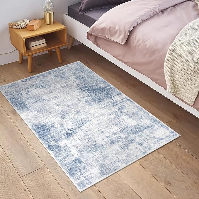 IOHOUZE Small Abstract Area Rug 2x3 Ft Entryway Rugs Washable Door Mat Indoor Entrance, Rubber Backed Throw Rugs, Printed Non Slip Floor Carpet for Foyer Front Door Sink, Light Blue Grey