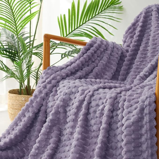 Exclusivo Mezcla Fleece Twin Blanket for Bed, Extra Large Fuzzy Grayish Purple Bed Blankets, Soft Cozy Plush Sofa Throws for All Seasons, 90x66 Inches