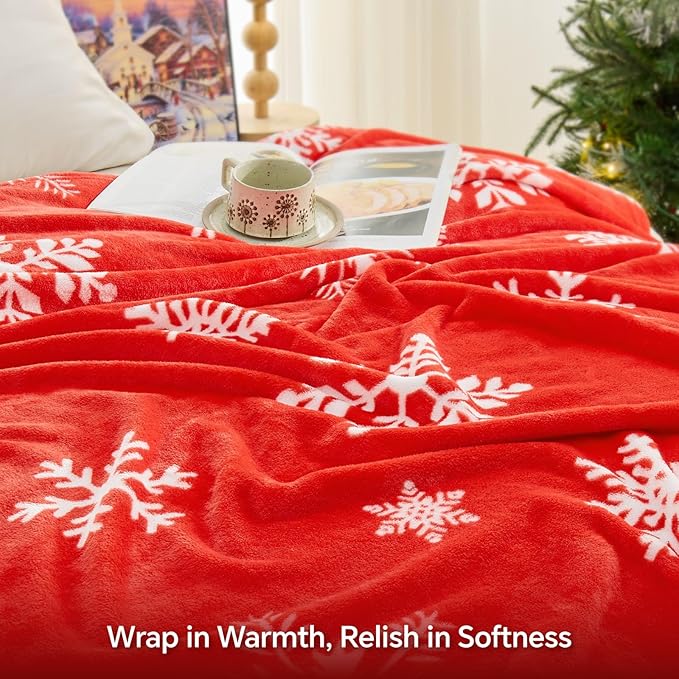 BEDELITE Christmas Throw Blanket– Cozy Holiday Blanket with Red Snowflake Design, Soft Lightweight Fleece Christmas Blanket for Couch & Bed, Festive Home Décor & Gift, 50"x60"