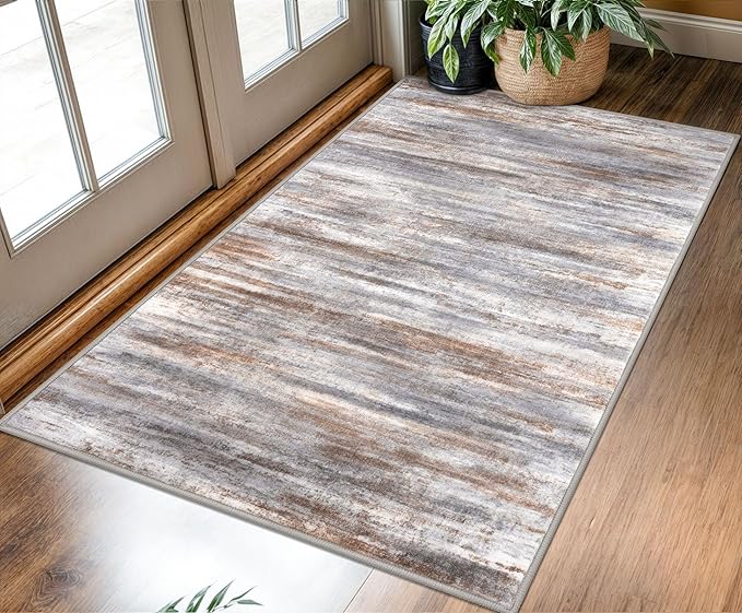 KOZYFLY Abstract Modern 3x5 Ft Area Rug in Grey Brown- Non-Slip and Machine Washable Indoor Rug, Versatile for Entryway, Kitchen, Living Room, Bedroom, Laundry or Nursery Door Mat