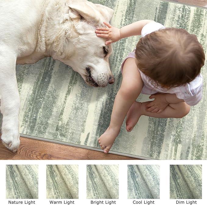 Lansny Modern Abstract Runner Rug 2x5, Sage Green Grey Washable Kitchen Runner Entryway Rug Mat Non-Slip Soft Hallway Rug Runner Thin Print Faux Wool Carpet for Bedroom Laundry Room Indoor