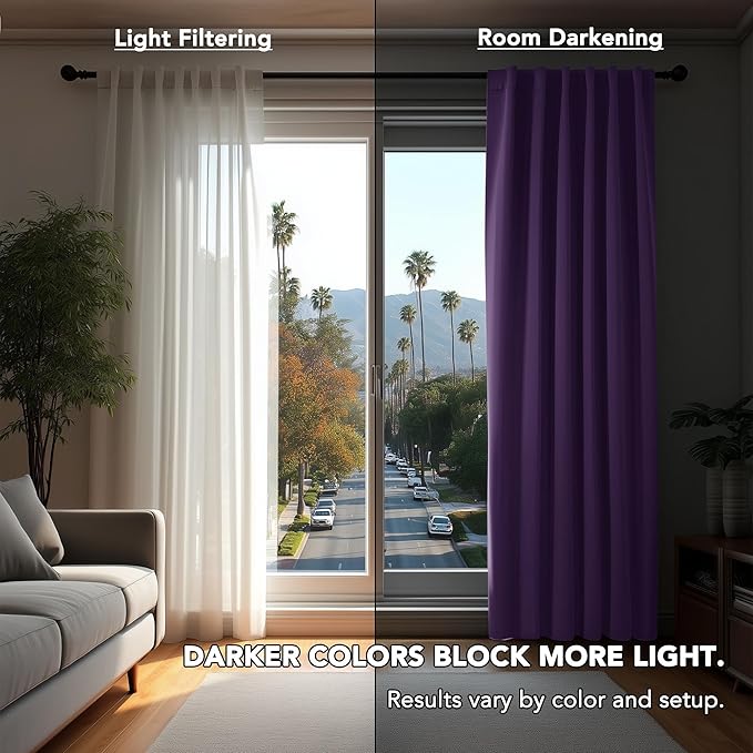 Deconovo Room Darkening Curtains Back Tab and Rod Pocket Curtains Thermal Insulated Blackout Curtains for Bedroom 52Wx72L Inch Purple Grape Set of 2