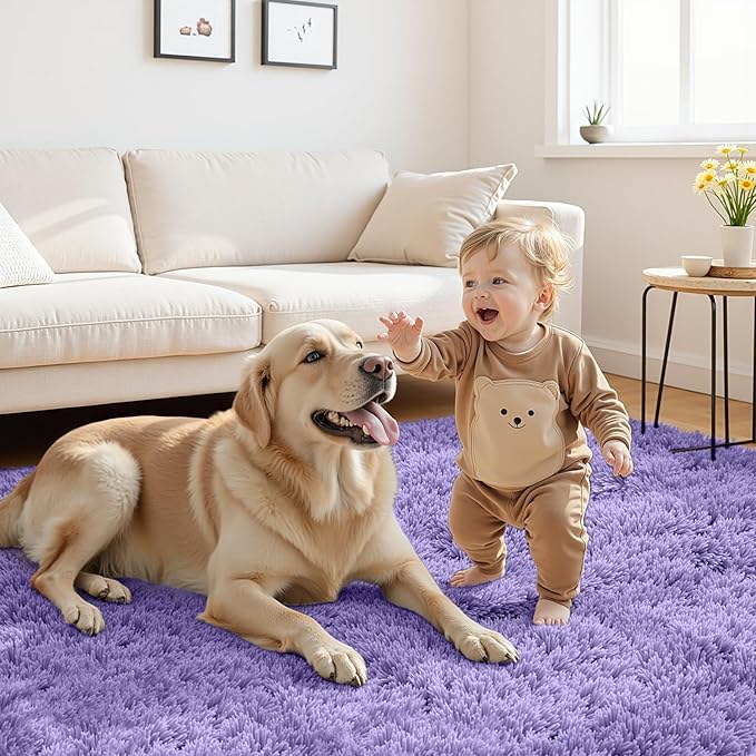8x10 Area Rugs for Living Room Rug: Soft Fluffy Shag Purple Rugs for Bedroom, Non-Slip Large Fuzzy Plush Rug Indoor Floor Carpet for Nursery Kids Boys Girls Room, Dorms, Playroom, Modern Home Decor