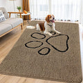 Smiry Dog Door Mat for Muddy Paws, Absorbent Dirt Trapper Non Slip Quick Dry Washable Chenille Mat for Mud Dogs, Entry Rug for Indoor and Outdoor (71x46 Inches, Camel and Black)