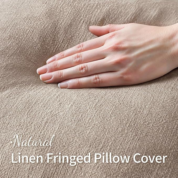 MIULEE Decorative Throw Pillow Covers Neutral Linen Fringe Throw Pillows Set of 2 Natural Linen Boho Farmhouse Cushion Covers with Tassels for Couch Sofa Bed Spring Home Decor 20x20 Inch