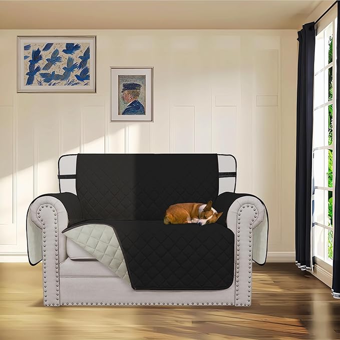 Easy-Going Reversible Chair Cover Washable Sofa Cover for Dogs Water Resistant Couch Slipcover Furniture Protector Cover with Adjustable Straps for Pets (Chair 30 in, Black/Beige)