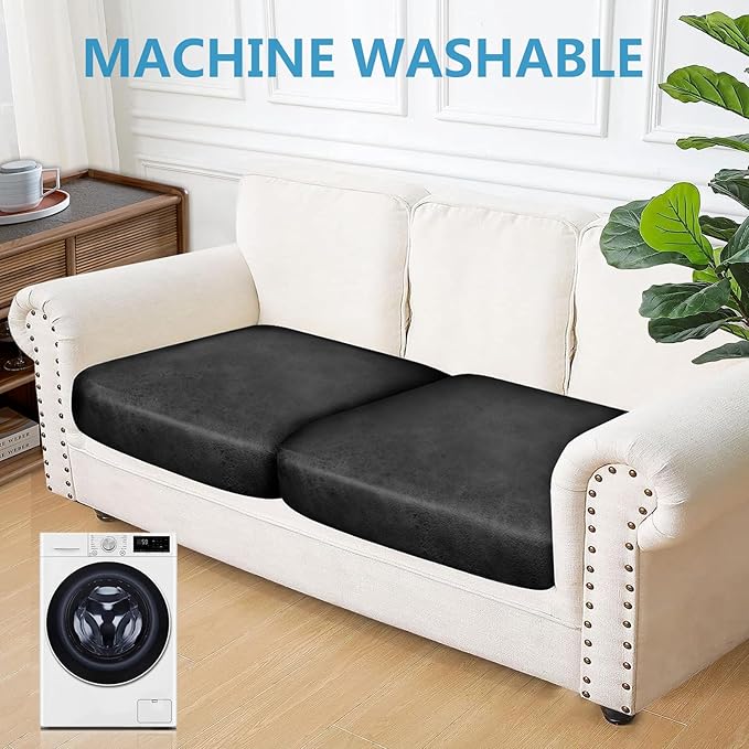 Leather Look Couch Cushion Covers Sofa Seat Slipcovers Sets Couches Furniture Protector for Sectional Armchair Loveseat Pets Kids Stretch Spandex Fabric (2 Cushion Sofa, Dark Grey)