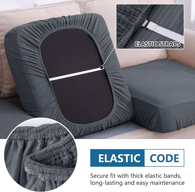 hyha Waterproof Sectional Couch Covers, Non Slip Sofa Couch Cushion Covers L Shape, Thick Stretch Jacquard Fabric, Washable Sofa Slipcovers with Elastic Bottom (1 Piece for Chaise XL, Grey)