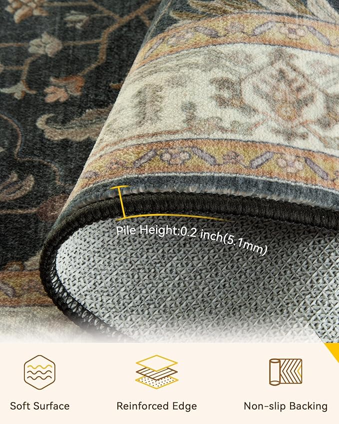 RELEANY Area Rugs 2'x3' Kitchen Rugs Entry Rug Small Rugs for Entryway Kitchen Bathroom Door Mat Indoor Entrance,Washable Non Slip, Vintage Black Brown Neutral