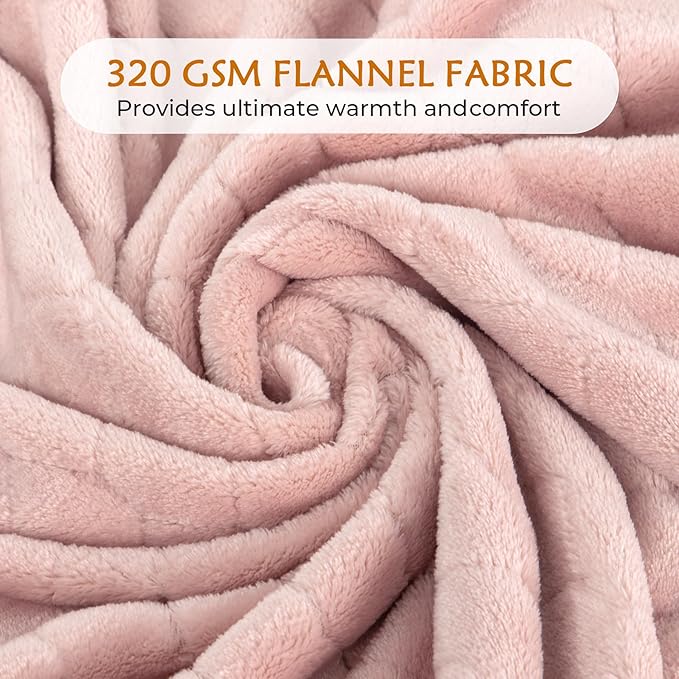 TOONOW Fleece Blanket Super Soft Cozy Throw Blanket 50" x 60", Lightweight Fuzzy Comfy Textured Flannel Blanket Winter Warm Plush Throw Blankets for Couch, Sofa, Bed, Light Pink