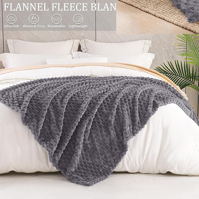 Exclusivo Mezcla Fleece Twin Blanket for Bed, Extra Large Fuzzy Dark Grey Bed Blankets, Soft Cozy Plush Sofa Throws for All Seasons, 60x80 Inches