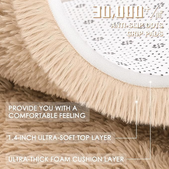 OLANLY 8x9 Machine Washable Large Area Rugs for Living Room, Bedroom, Soft Fluffy Shaggy Bedside Rug, Indoor Floor Carpet for Kids Girls and Boys, Dorms, Nursery, Home Decor Aesthetic, Beige