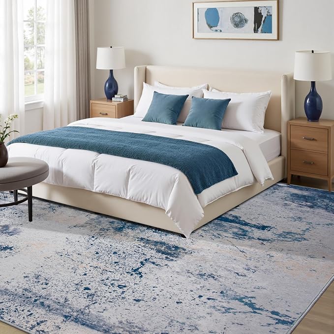 Toneed Abstract Area Rug Modern Washable Rug Soft Non Slip Rug Low Pile for Bedroom Living Room Dining Room Dusty Teal Grey 5x8 Feet