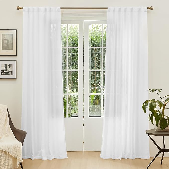 Curtain Panels in White, Cotton Polyester Blend, Light Filtering, Pair