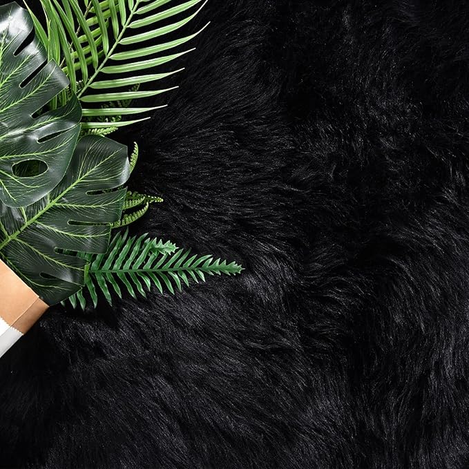 Latepis Shag 5x7 Black Fuzzy Rug Faux Sheepskin Fur Rugs Super Soft Washable Shaggy Rug for Living Room Fluffy Rugs for Bedroom Pure Dark for Luxury Home Décor