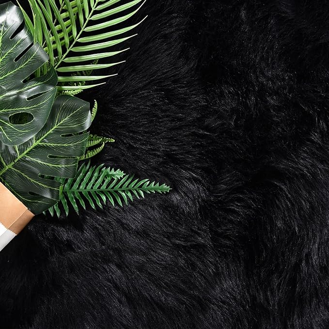 Latepis Black Faux Fur Rug 8x10, Faux Fur Sheepskin Rug for Living Room, Fluffy Washable Fuzzy Rugs Carpet for Bedroom, Luxury Room Decor, Rectangle
