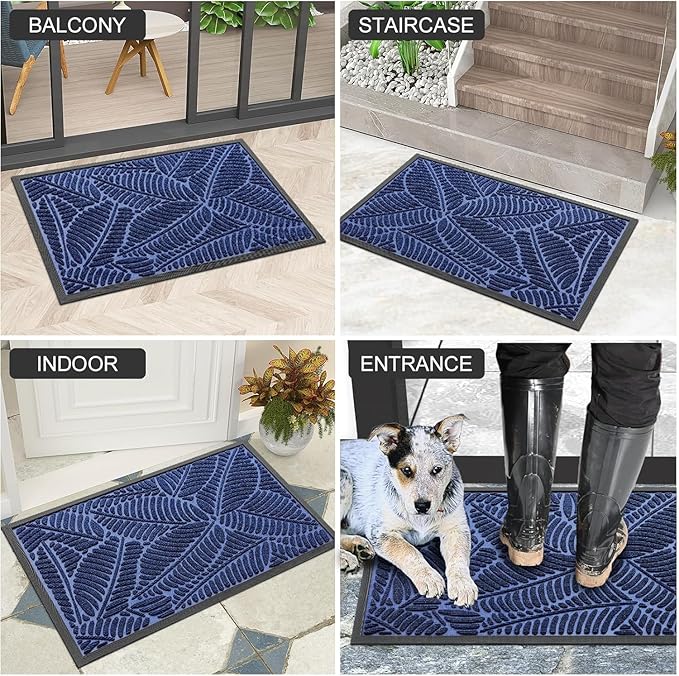 Colorxy Waterproof Doormat, Sturdy Natural Rubber Front Indoor Mat, Non Slip Low Profile Indoor Outdoor Door Mats, Stain and Fade Resistant Floor Mat, Easy Clean Patio Entrance Mat, 71''x23'', Navy
