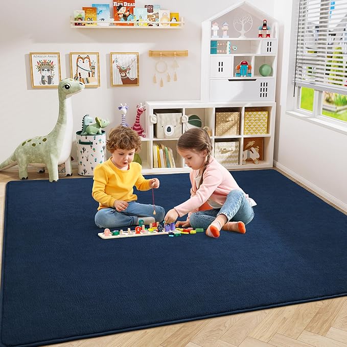 Amearea Large Modern Area Rugs for Bedroom Living Room, 5x8 Feet Navy Blue Thickened Memory Foam Rug, Fluffy Indoor Washable Rugs Non Slip Minimalist Carpet for Boys Girls Dorm Nursery Room Decor