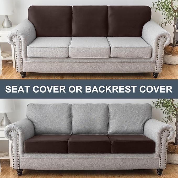 Couch Cover Stretch Velvet Sofa Cushion Cover 2-Piece - Elastic Washable Slipcover for Seat or Backrest, Couch Seat Covers for Sofas (Coffee)