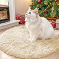 OLANLY Cream Round Rugs for Bedroom - Machine Washable, 2 ft Circle Area Rugs for Living Room, Soft and Fluffy Shaggy Carpet for Teen Girl and Boys, Nursery Rooms, Dorms, Home Decor Aesthetic