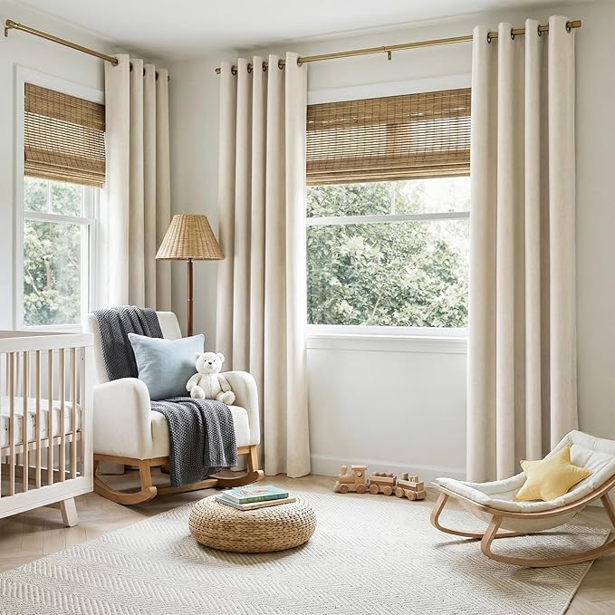 100% Blackout Shield Linen Blackout Curtains for Bedroom, Butter Cream Grommet Curtains for Living Room, Thermal Insulated Room Darkening Drapes for Nursery, Boho Home Decor, 50" W x 96" L, 2 Panels