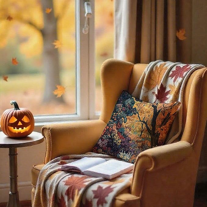 Rustic William Morris Inspired Autumn Forest Decor Throw Pillow Covers 18x18,Fall Home Room Decor, Vintage Botanical Nature Decorative Throw Pillow Covers for Home Bedroom Living Room
