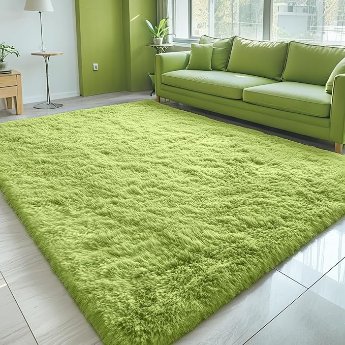 OLANLY 5x7 Machine Washable Large Area Rugs for Living Room, Bedroom, Soft Fluffy Shaggy Bedside Rug, Indoor Floor Carpet for Kids Girls and Boys, Dorms, Nursery, Home Decor Aesthetic, Grass Green