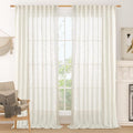 LAMIT Extra Wide Linen Curtains for Bedroom, Cream Light Filtering Faux Linen Textured Panels Semi Sheer Back Tab and Rod Pocket Boho Drapes for Living Room, 2 Panels, 70 x 84 Inch