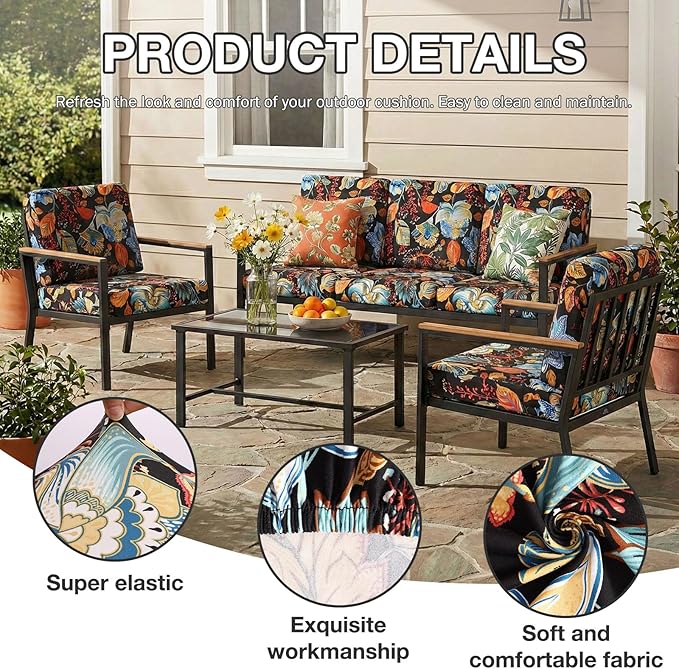 hyha 14Pcs Patio Cushion Covers, Stretch Outdoor Couch Cushion Covers Replacement, Washable Outdoor Chair/Sofa Slipcovers for Patio Furniture Cushions Protector with Elastic Bottom(Floral,Cover Only)