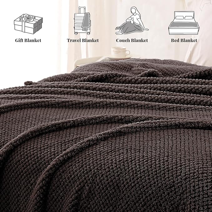 Whale Flotilla Extra Large Fuzzy Fleece Throw Blanket for Couch, 50x70 Inch Fluffy Warm Soft Jacquard Blankets for All Season, Lightweight and Cozy, Coffee