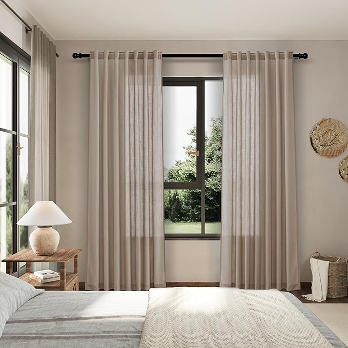 Nanspring Light Taupe Linen Curtains 63 Inches Length 2 Panels Set for Living Room Back Tab Pocket Light Filtering Semi Sheer Drapes Modern Farmhouse Cotton Linen Textured Window Curtain 52X63 Inch