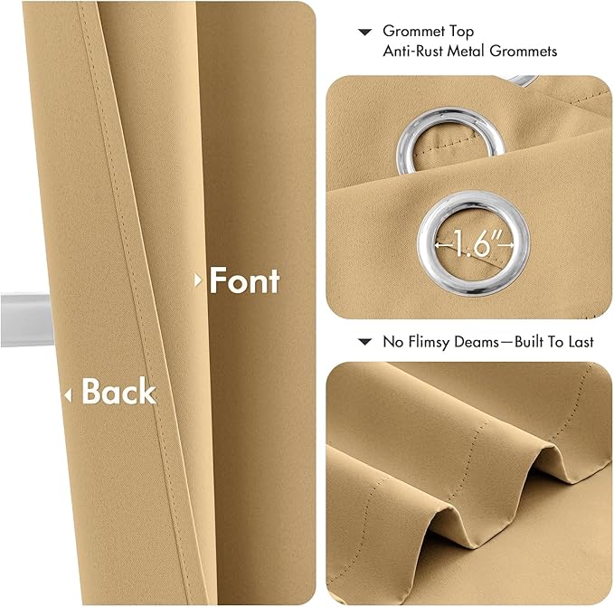 MIULEE Gold Blackout Curtains for Bedroom Living Room 72 Inches Long 2 Panels, Thermal Insulated Room Darkening Drapes Solid Grommet Noise Reduction Light Blocking Window Treatments 40x72 Inch