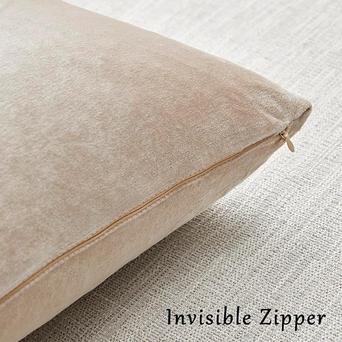 GIGIZAZA 12x20 Lumbar Pillow Covers: Pack of 2 Champagne Beige Throw Pillows Super Soft Velvet Covers - Decorative Vintage Rectangle Solid Elegant Cushion Covers Used for Couch,Living Room