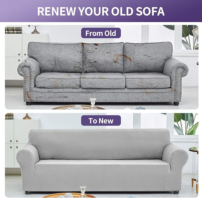 Joccun Stretch Loveseat Couch Cover Slipcover, 1-Piece Sofa Cover for 2 Cushion Couch Spandex Jacquard Washable Furniture Protector Cover for Living Room,Kids,Pets（Loveseat,Silver）