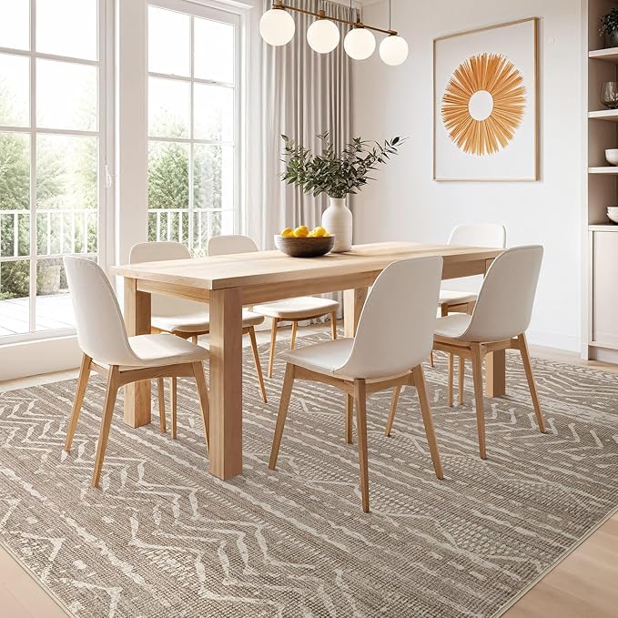 Nakagishi 7x10 Area Rugs Living Room: Washable Boho Large Neutral Soft Farmhouse Rug Stain Resistant Modern Geometric Non-Slip Indoor Floor Carpet for Bedroom Nursery Kids Playroom Office Dining Room