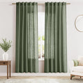 Olive Green Linen Curtains 80 Inch Length 2 Panel Set Back Tab Rod Pocket Semi Sheer Light Filtering Short Curtain Farmhosue Country Style Bay Window for Living Room Bedroom 40x80
