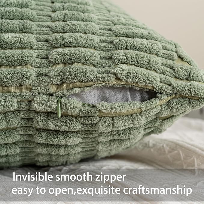 Pack of 2 Christmas Green Corduroy Decorative Throw Pillow Covers 24x24 Inch Soft Striped Pillow Covers Modern Farmhouse Home Decor for Sofa Living Room Couch Bed（Blackish Green）