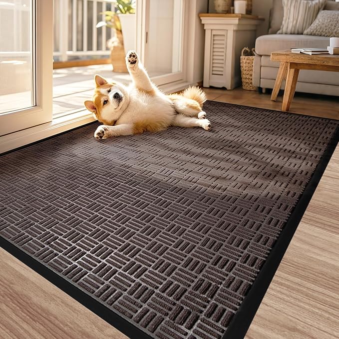 Mibao Front Door Mat Indoor Outdoor Entrance, Dirt Trapping Waterproof All-Season, All-Weather Doormat, Non-Slip Durable Natural Rubber Low Profile Easy Clean Patio Entrance Mat, 61.5" x 36", Coffee