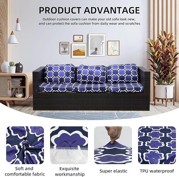 Outdoor Cushion Covers Set,8PCS Patio Furniture Couch Seat Slipcovers, Replacement for Sofa Sectional Chair(Cover，Only)