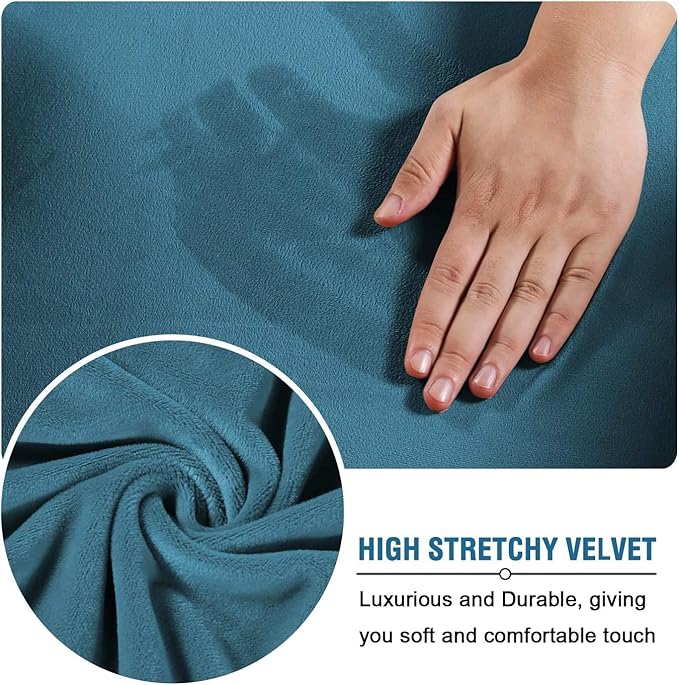 H.VERSAILTEX High Stretch Sofa Slipcover 4 Piece Cover Velvet Furniture Protector Form Fit Thick Velvet Extra Large Sofa Cover for 3 Cushion Couch Width Up to 97 Inch (Large Sofa, Peacock Blue)