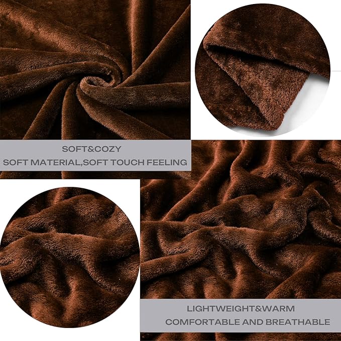 JIAHANNHA Flannel Fleece Blanket Throw Size(60 by 80 Inches),Brown Throw Blanket for Couch Sofa Bed 280GSM,Super Soft Plush Cozy and Lightweight Warm Bed Blanket for All Season